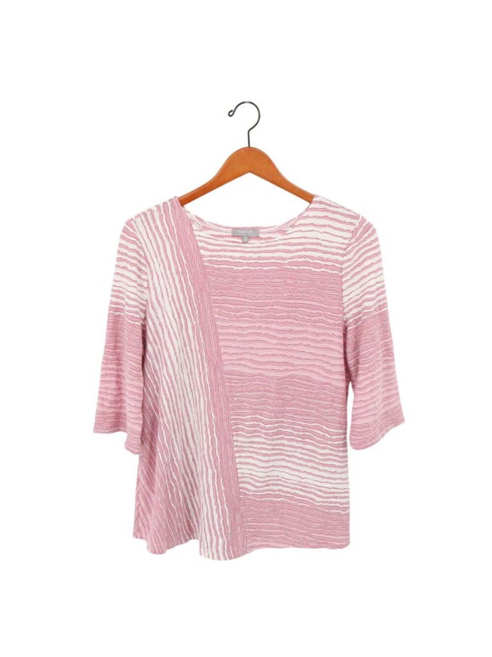 Habitat Mixed Stripe Elbow Boatneck Pink White Top M